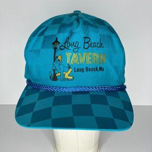 Vintage Long Beach Tavern Washington Blue Checkered Adjustable Hat